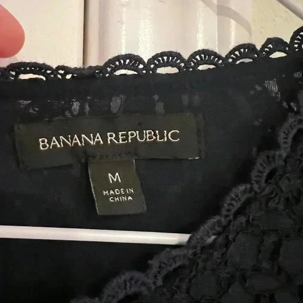 Banana Republic Navy Long Sleeve Eyelet Blouse Bell Sleeves Size Medium NWOT